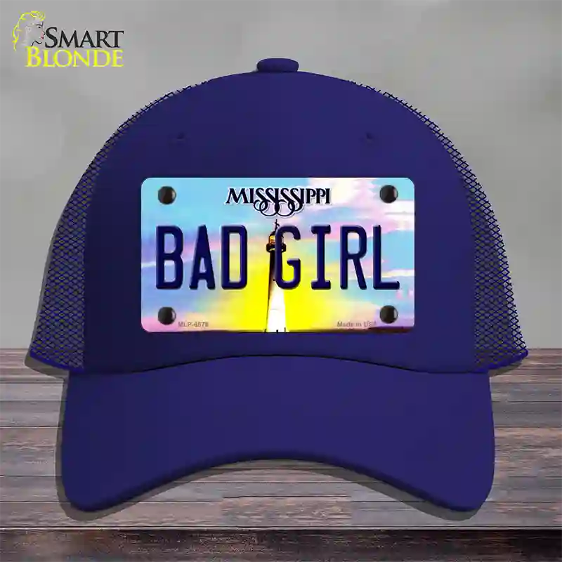 Bad Girl Mississippi Novelty License Plate Hat Mesh / Royal Blue