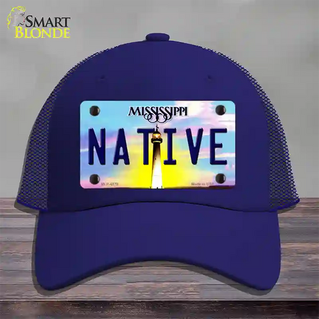 Native Mississippi Novelty License Plate Hat Mesh / Royal Blue