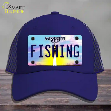 Fishing Mississippi Novelty License Plate Hat Mesh / Royal Blue