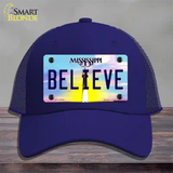 Believe Mississippi Novelty License Plate Hat Mesh / Royal Blue