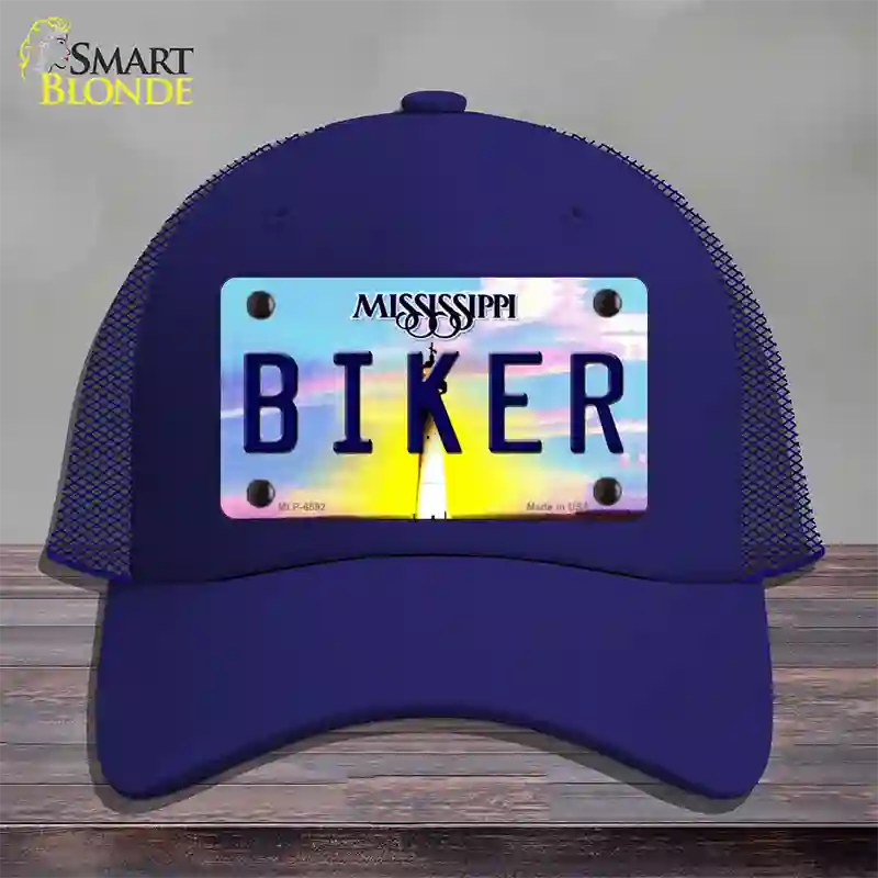 Biker Mississippi Novelty License Plate Hat Mesh / Royal Blue