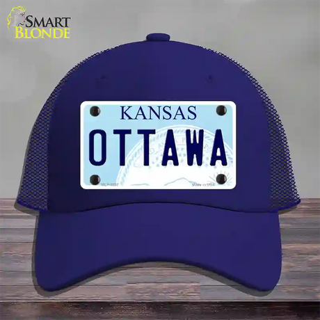 Ottawa Kansas Novelty License Plate Hat Mesh / Royal Blue