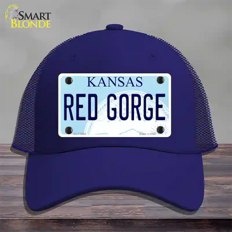 Red Gorge Kansas Novelty License Plate Hat Mesh / Royal Blue