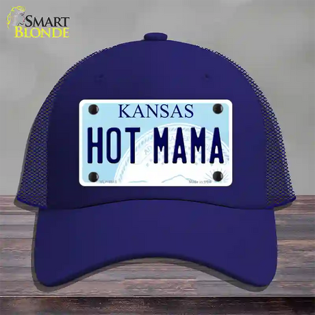 Hot Mama Kansas Novelty License Plate Hat Mesh / Royal Blue