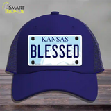 Blessed Kansas Novelty License Plate Hat Mesh / Royal Blue