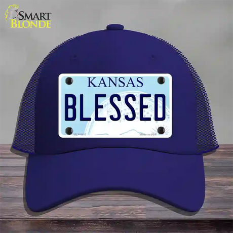 Blessed Kansas Novelty License Plate Hat Mesh / Royal Blue