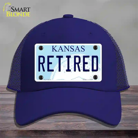 Retired Kansas Novelty License Plate Hat Mesh / Royal Blue