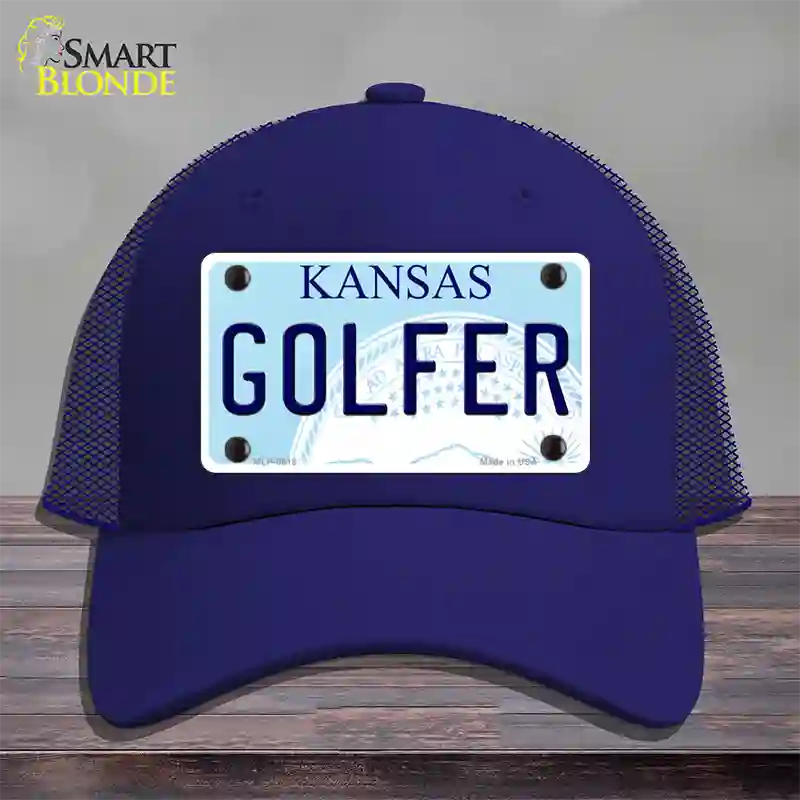 Golfer Kansas Novelty License Plate Hat Mesh / Royal Blue