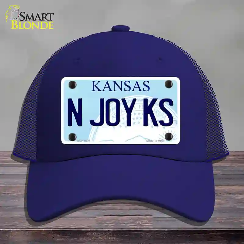 N Joy Kansas Novelty License Plate Hat Mesh / Royal Blue