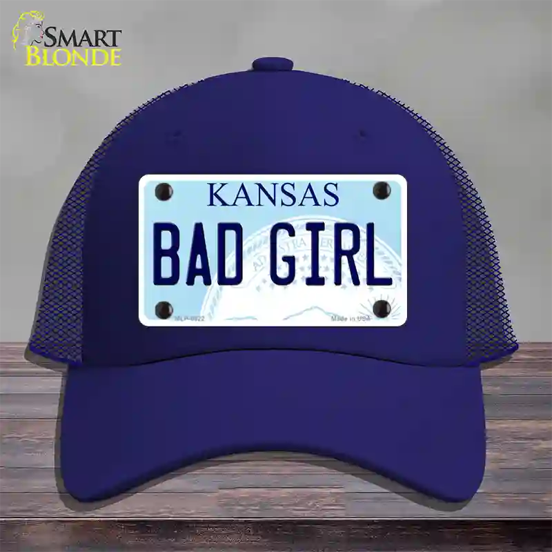 Bad Girl Kansas Novelty License Plate Hat Mesh / Royal Blue