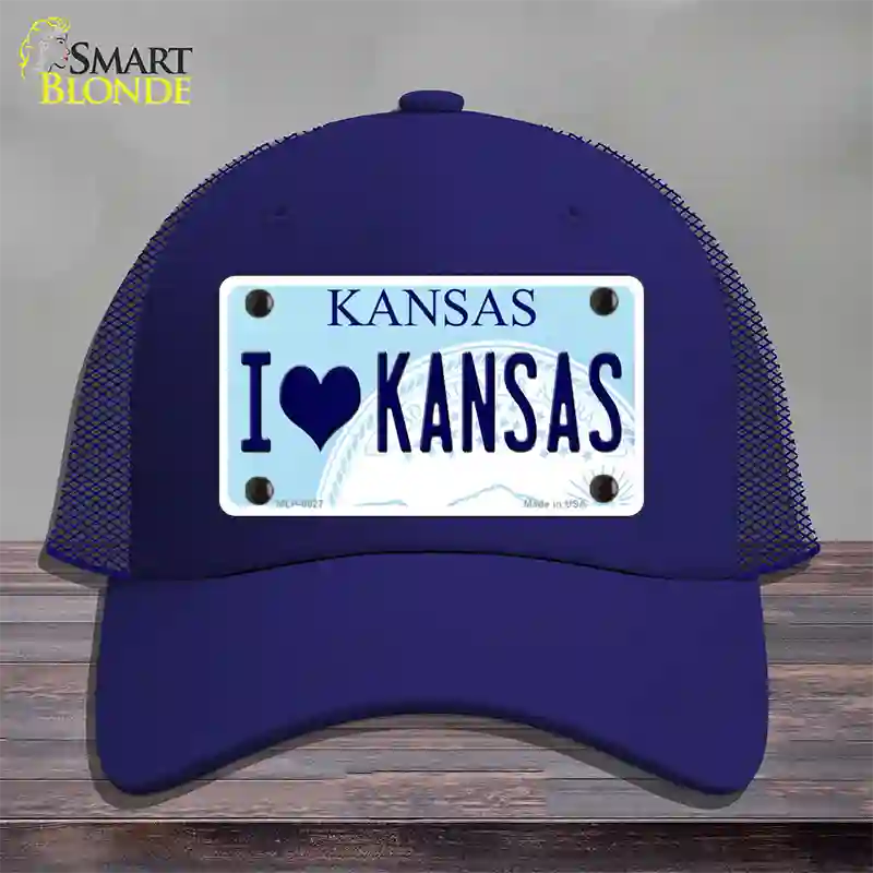 I Love Kansas Novelty License Plate Hat Mesh / Royal Blue