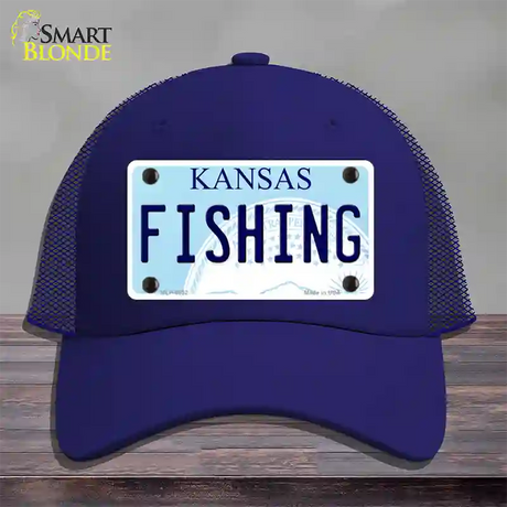 Fishing Kansas Novelty License Plate Hat Mesh / Royal Blue