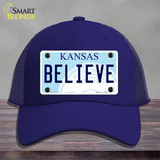 Believe Kansas Novelty License Plate Hat Mesh / Royal Blue