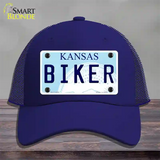 Biker Kansas Novelty License Plate Hat Mesh / Royal Blue