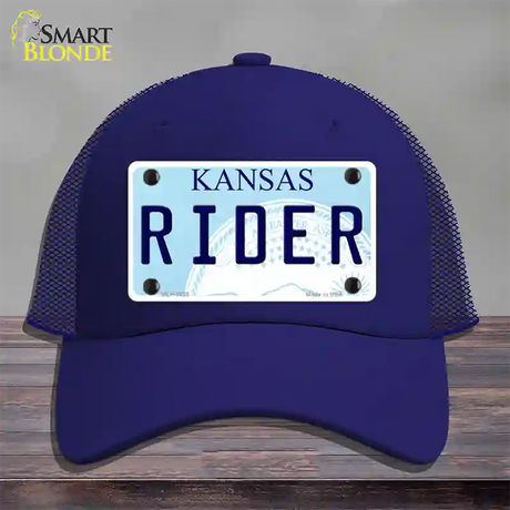 Rider Kansas Novelty License Plate Hat Mesh / Royal Blue