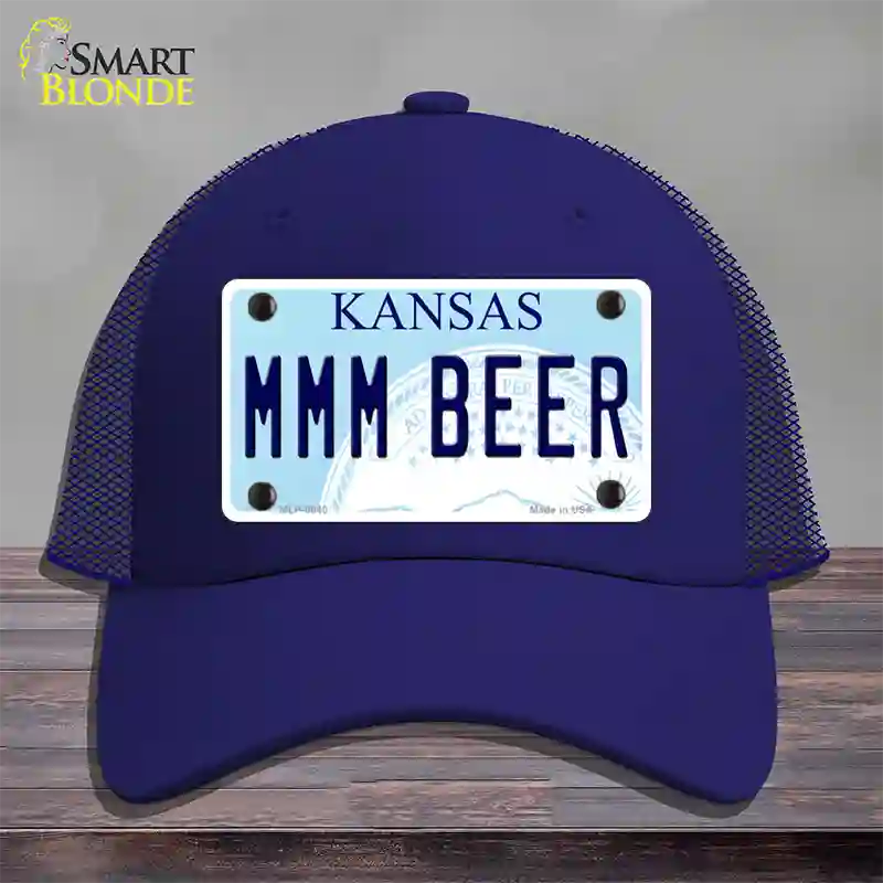 MMM Beer Kansas Novelty License Plate Hat Mesh / Royal Blue