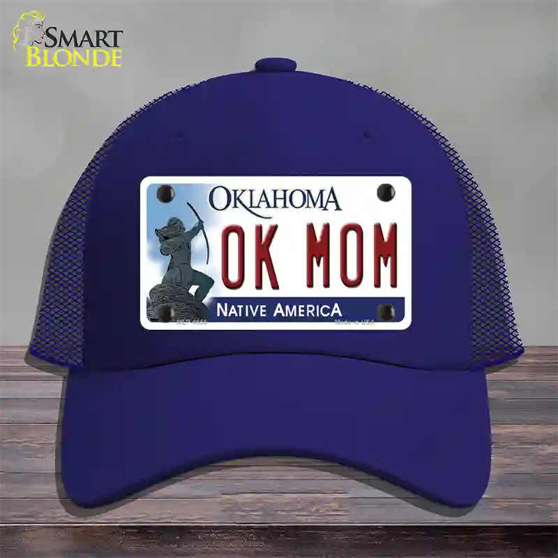 Ok Mom Oklahoma Novelty License Plate Hat Mesh / Royal Blue