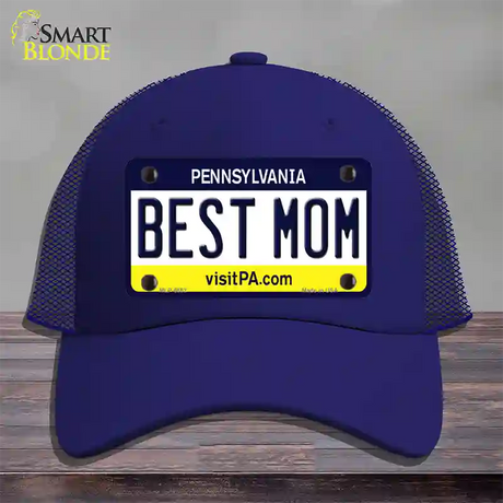 Best Mom Pennsylvania State Novelty License Plate Hat Mesh / Royal Blue