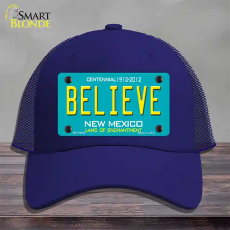 Believe New Mexico Novelty License Plate Hat Mesh / Royal Blue