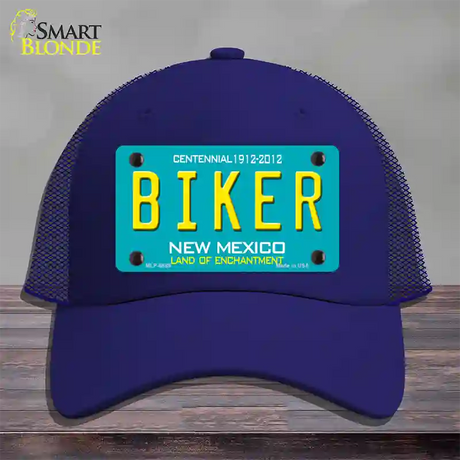 Biker New Mexico Novelty License Plate Hat Mesh / Royal Blue