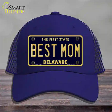 Best Mom Delaware Novelty License Plate Hat Mesh / Royal Blue