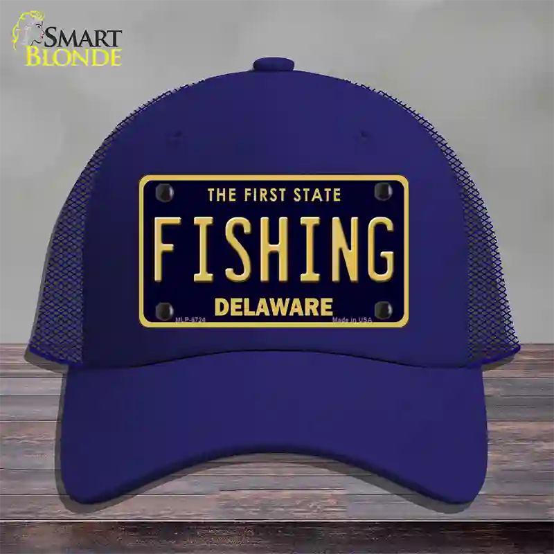 Fishing Delaware Novelty License Plate Hat Mesh / Royal Blue