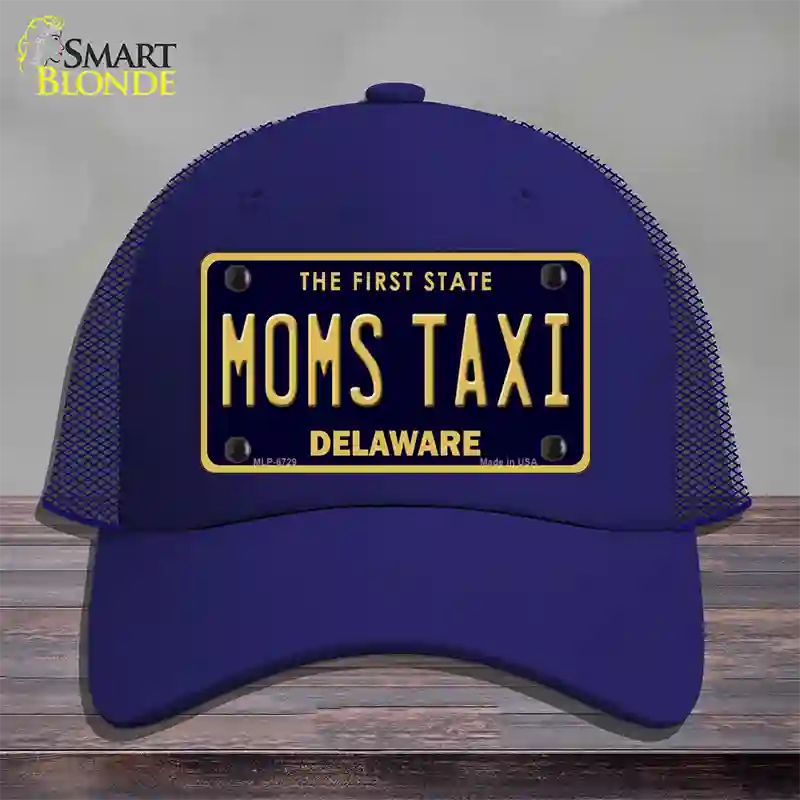 Moms Taxi Delaware Novelty License Plate Hat Mesh / Royal Blue