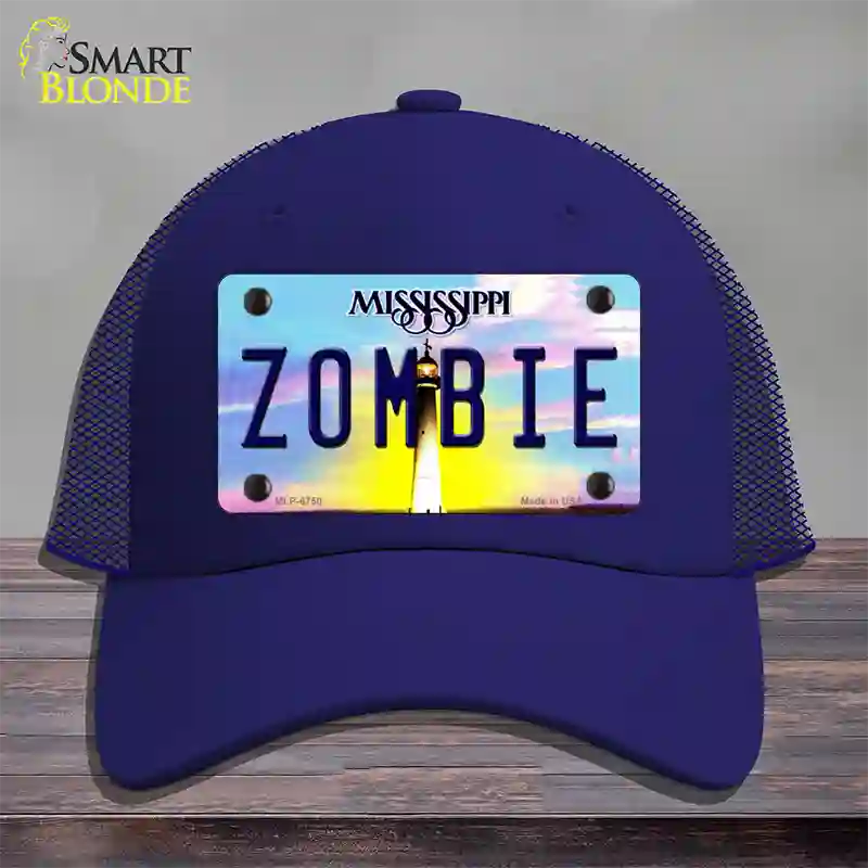 Zombie Mississippi Novelty License Plate Hat Mesh / Royal Blue