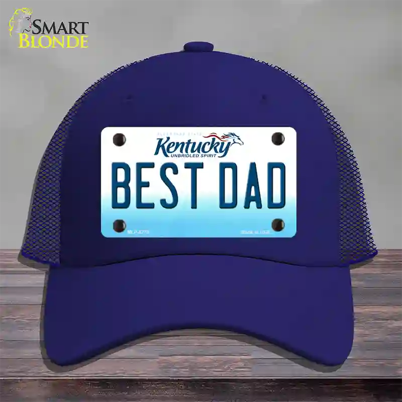 Best Dad Kentucky Novelty License Plate Hat Mesh / Royal Blue