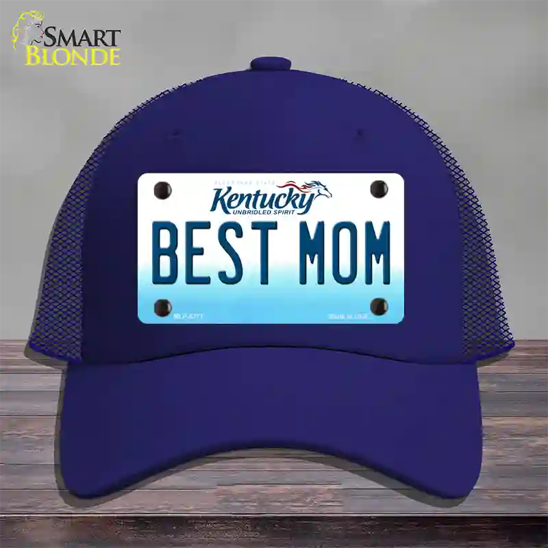 Best Mom Kentucky Novelty License Plate Hat Mesh / Royal Blue