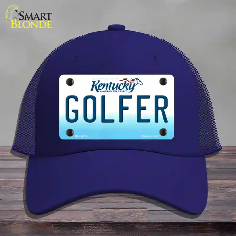 Golfer Kentucky Novelty License Plate Hat Mesh / Royal Blue