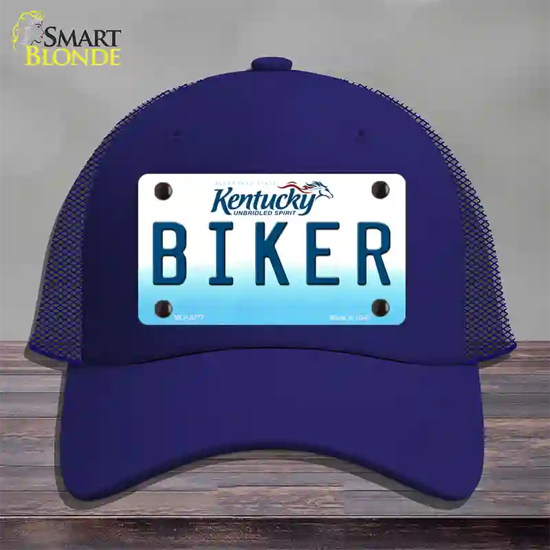 Biker Kentucky Novelty License Plate Hat Mesh / Royal Blue