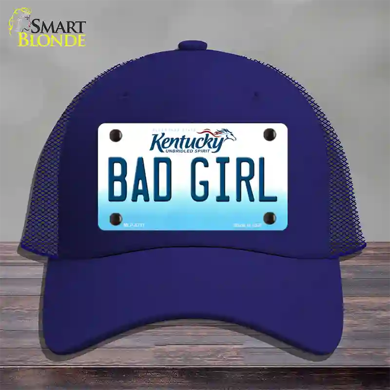 Bad Girl Kentucky Novelty License Plate Hat Mesh / Royal Blue