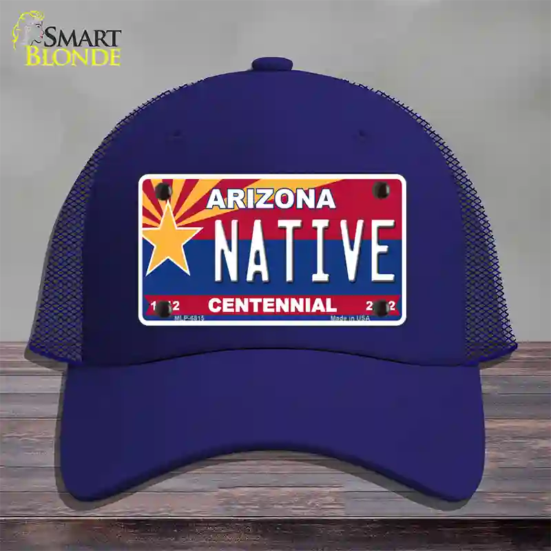 Arizona Centennial Native Novelty License Plate Hat Mesh / Royal Blue