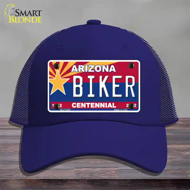 Arizona Centennial Biker Novelty License Plate Hat Mesh / Royal Blue