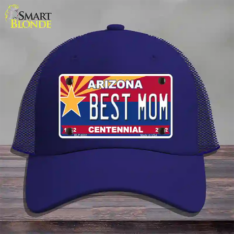 Arizona Centennial Best Mom Novelty License Plate Hat Mesh / Royal Blue