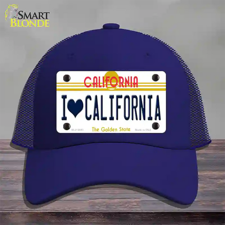 I Love California Novelty License Plate Hat Mesh / Royal Blue