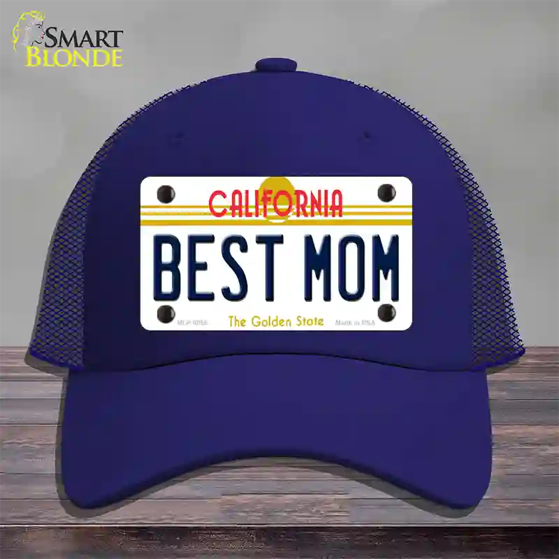 Best Mom California Novelty License Plate Hat Mesh / Royal Blue