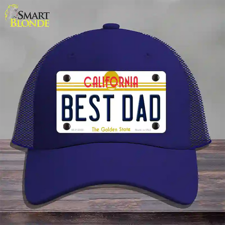 Best Dad California Novelty License Plate Hat Mesh / Royal Blue