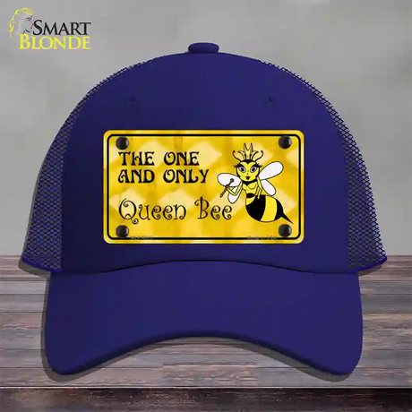 Queen Bee Yellow Novelty License Plate Hat Mesh / Royal Blue