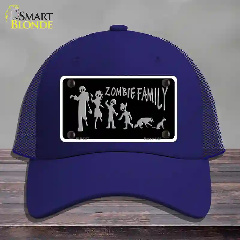 Zombie Family Black Novelty License Plate Hat Mesh / Royal Blue