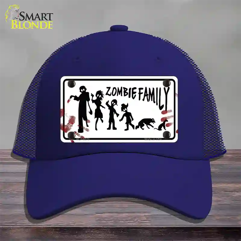 Zombie Family White Novelty License Plate Hat Mesh / Royal Blue