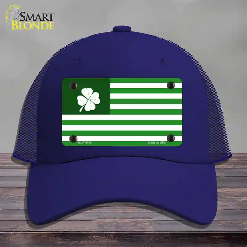 Green Shamrock Flag Novelty License Plate Hat Mesh / Royal Blue