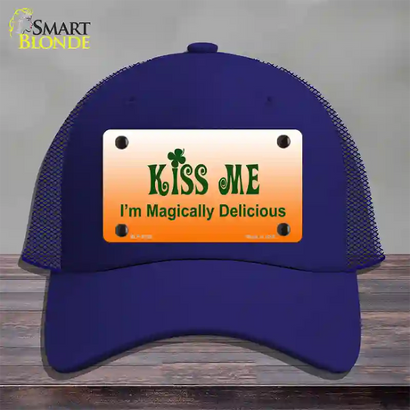 Kiss Me Novelty License Plate Hat Mesh / Royal Blue