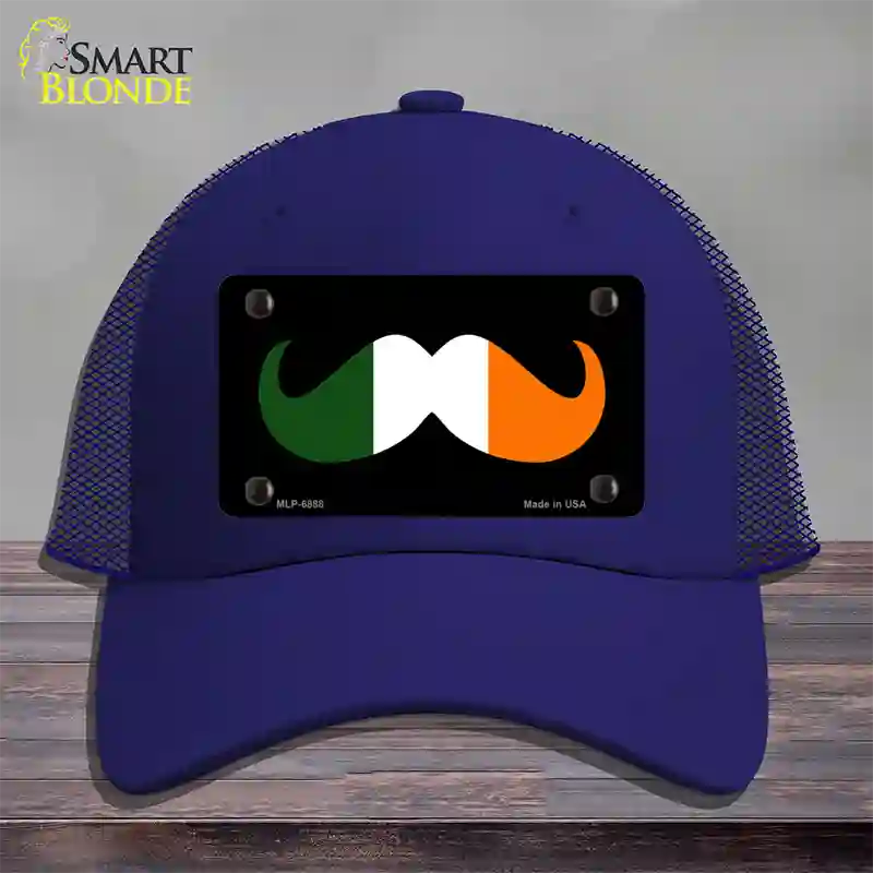 Irish Mustache Novelty License Plate Hat Mesh / Royal Blue