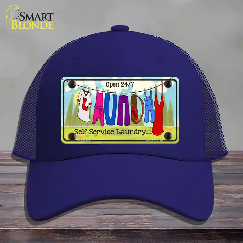 Laundry Self Service Novelty License Plate Hat Mesh / Royal Blue