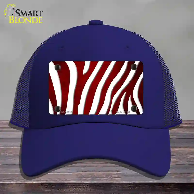 Red White Zebra Oil Rubbed Novelty License Plate Hat Mesh / Royal Blue