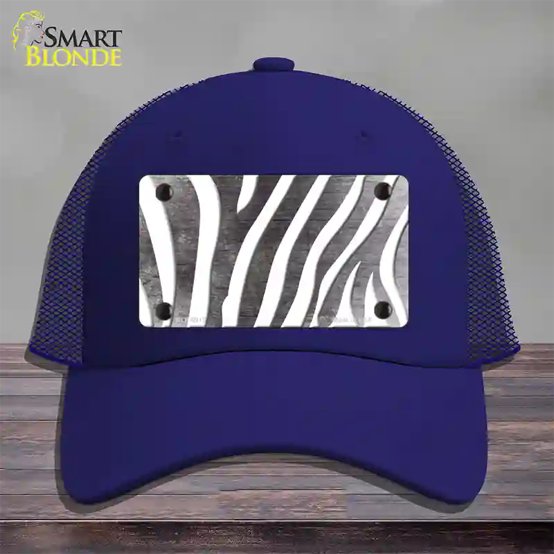 Black White Zebra Oil Rubbed Novelty License Plate Hat Mesh / Royal Blue