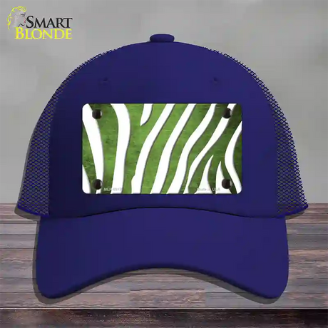 Lime Green White Zebra Oil Rubbed Novelty License Plate Hat Mesh / Royal Blue