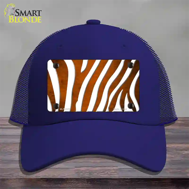 Orange White Zebra Oil Rubbed Novelty License Plate Hat Mesh / Royal Blue